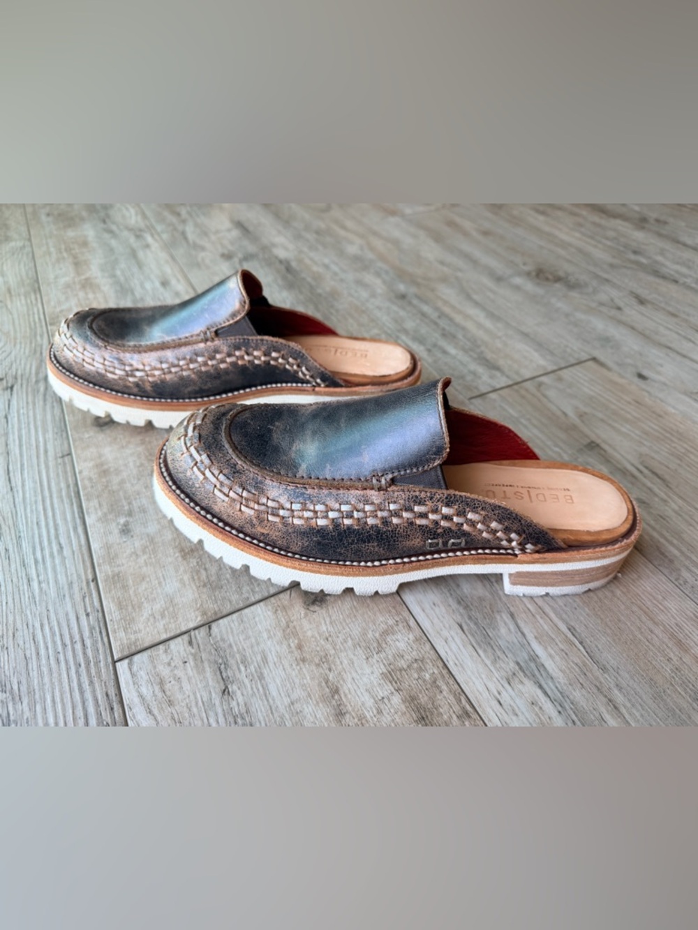 Bed Stu Fuel Leather Rustic Platform Chunky Slip Ons Mule Shoes 8.5